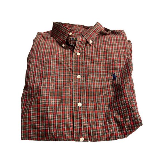 Polo Ralph Lauren long sleeve button down shirt sz large red green plaid - Picture 1 of 8